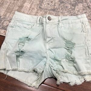 Klique B Y2K Distressed Light Blue Cutoff Shorts